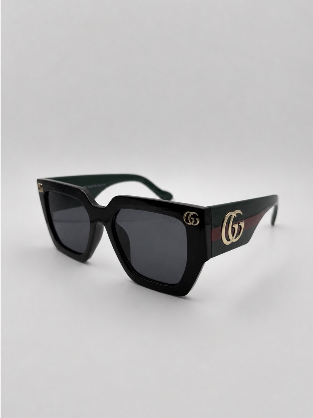 Gucci Black Square-Frame Sunglasses with Gold GG Emblems